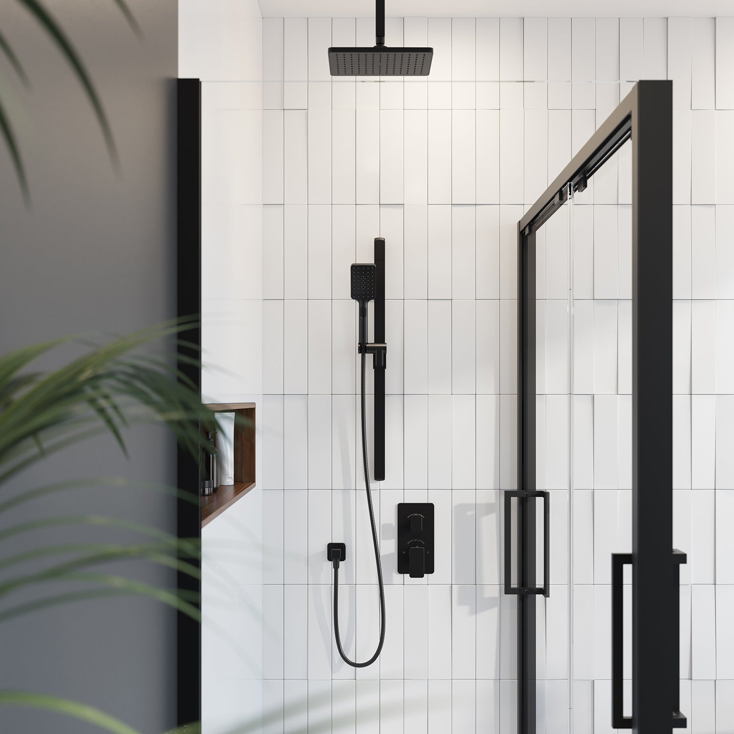 KAREO™ TD2 : Système de Douche T/P AQUATONIK™ et Sélecteur avec Bras Vertical Noir Mat