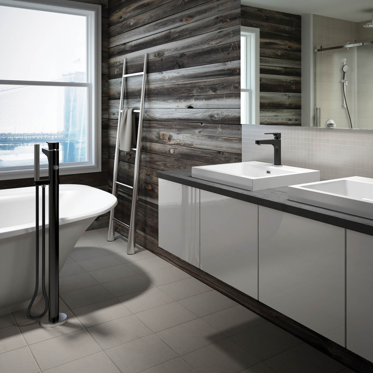 KONTOUR™ Robinet de Plancher pour Baignoire avec Douchette Noir/Chrome