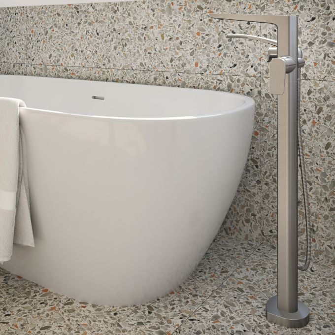 MOROKA™ Floor-Mounted Bathtub Faucet with Hand Shower - Rough-In Valve Included