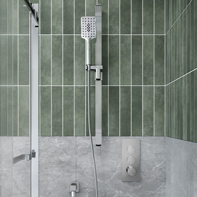 KAREO TB2 Ensemble de douche thermostatique avec valve à boutons-poussoirs - Bras mural