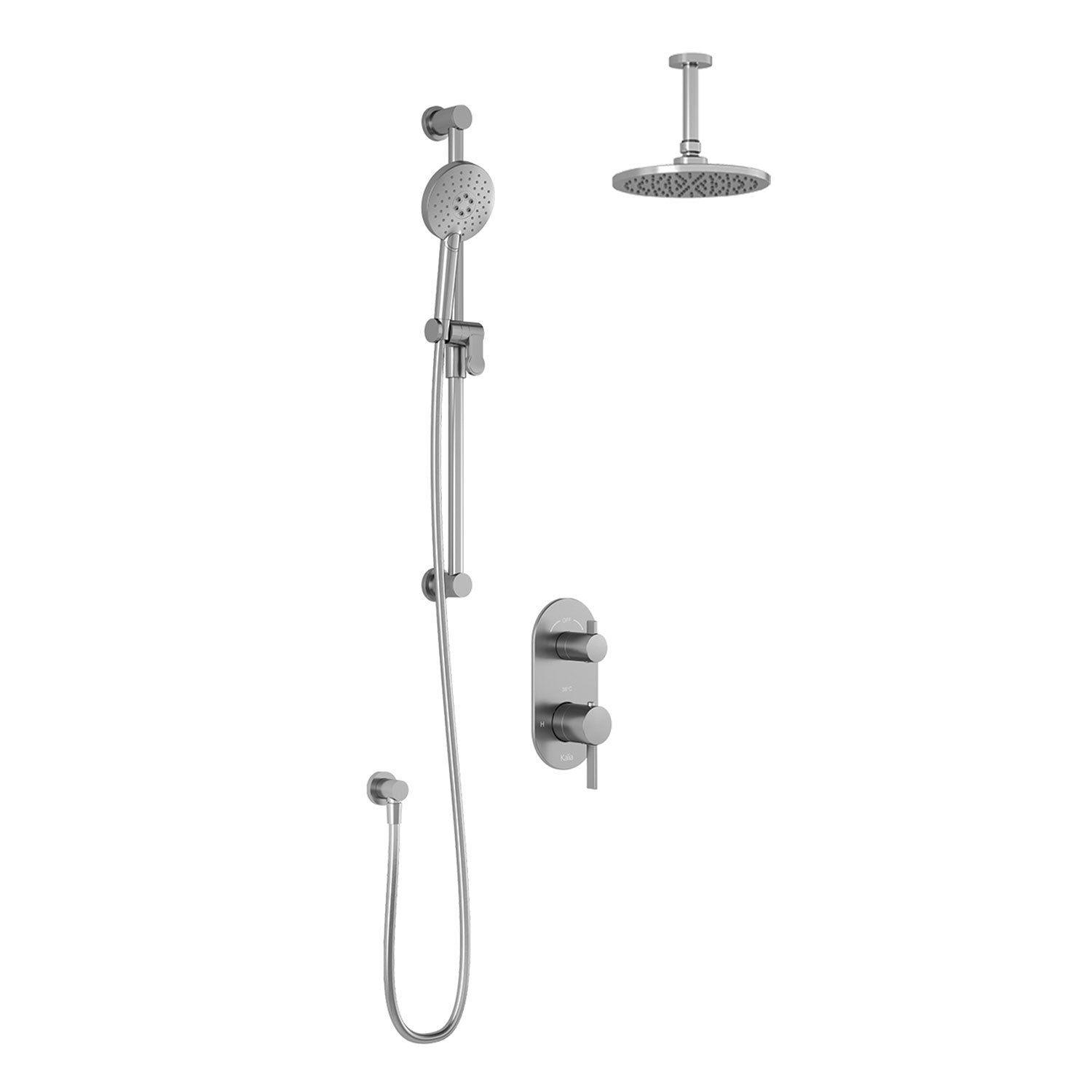 RoundOne™ TD2 (Valve Non Incluse) : Système de Douche T/P AQUATONIK™ et Sélecteur avec Bras Vertical Chrome