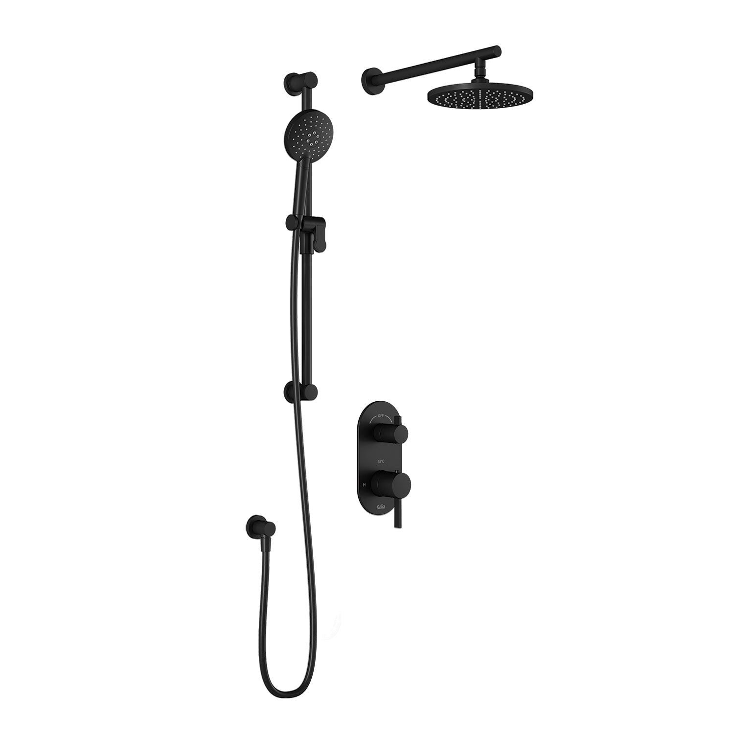 RoundOne™ TD2 (Valve Non Incluse) : Système de Douche T/P AQUATONIK™ et Sélecteur avec Bras Mural Noir Mat