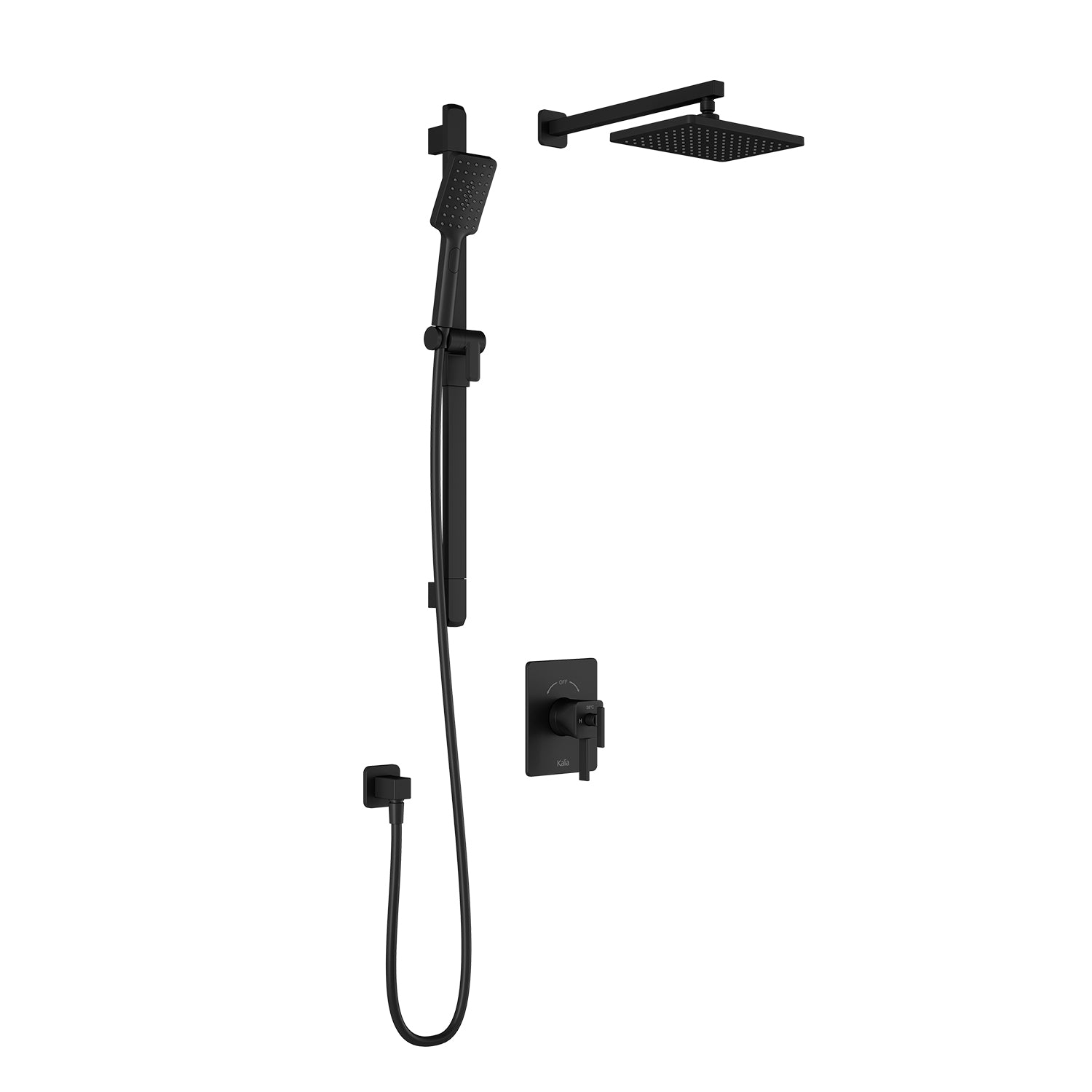 SquareOne™ TCD1 (Valve Non Incluse) : Système de Douche T/P AQUATONIK™ Coaxiale avec Bras Mural Noir Mat
