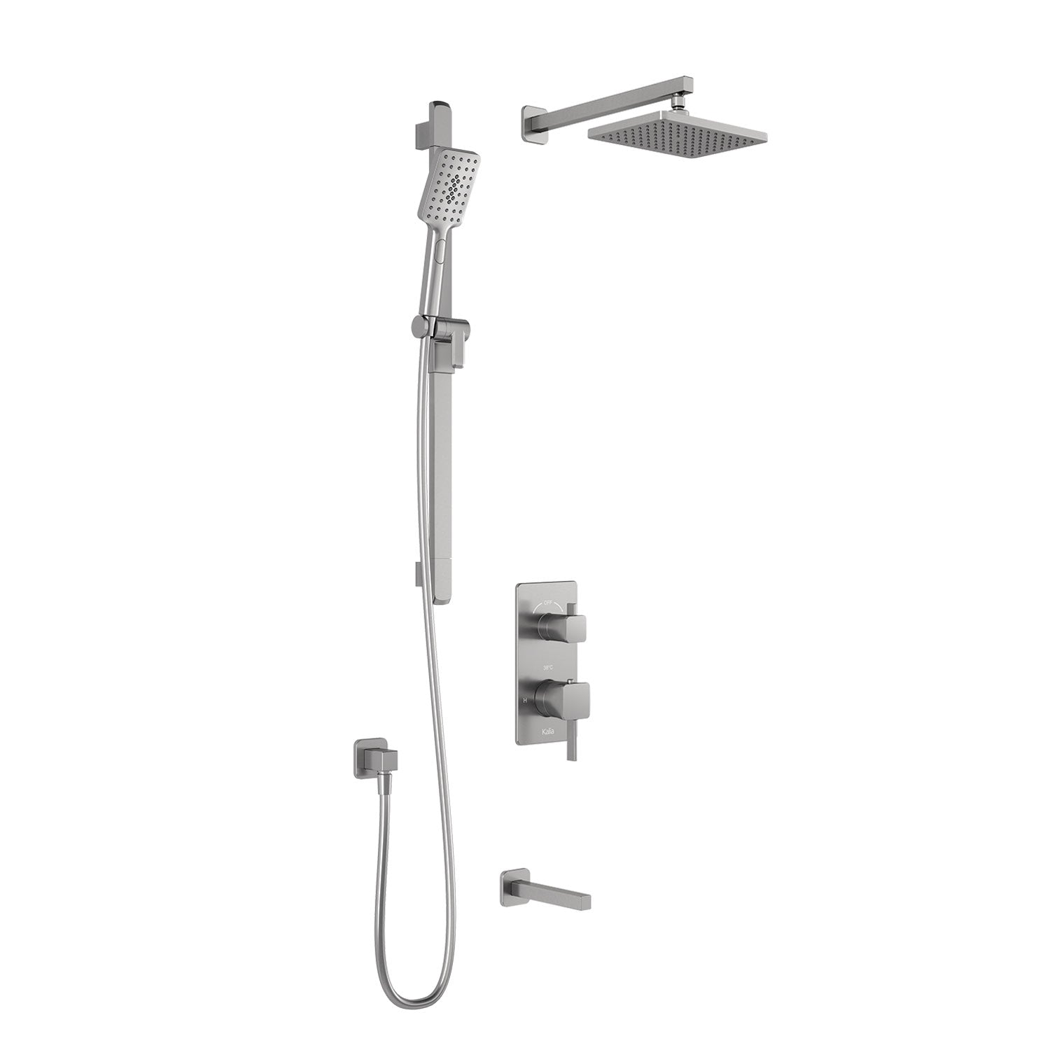 SquareOne™ TD3 : Système de Douche T/P AQUATONIK™ et Sélecteur avec Bras Mural Nickel Pur PVS