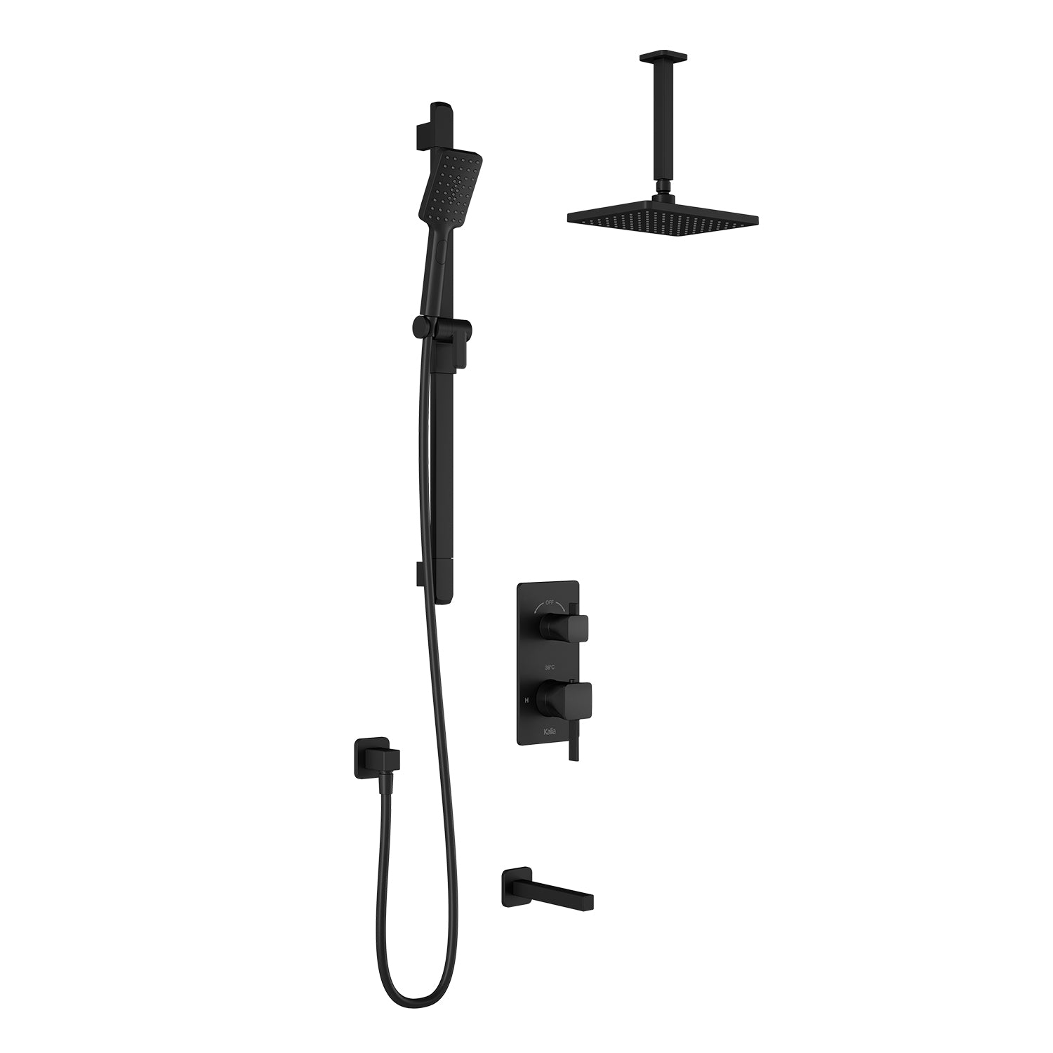 SquareOne™ TD3 (Valve Non Incluse) : Système de Douche T/P AQUATONIK™ et Sélecteur avec Bras Vertical Noir Mat