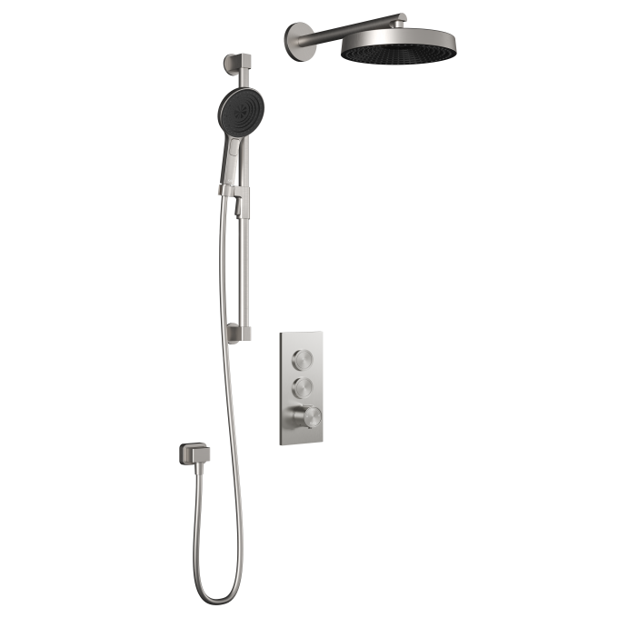 Premia - RoundOne TB2 Ensemble de douche avec valve à boutons-poussoirs - Bras mural