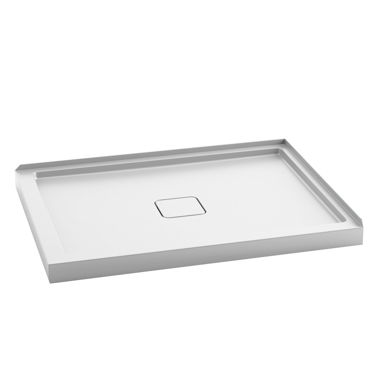 KOVER™ 48x36 Base de Douche Rectangulaire en Acrylique 48x36 avec Drain Central et Bride de Carrelage Intégrée sur 2 Murs à Droite