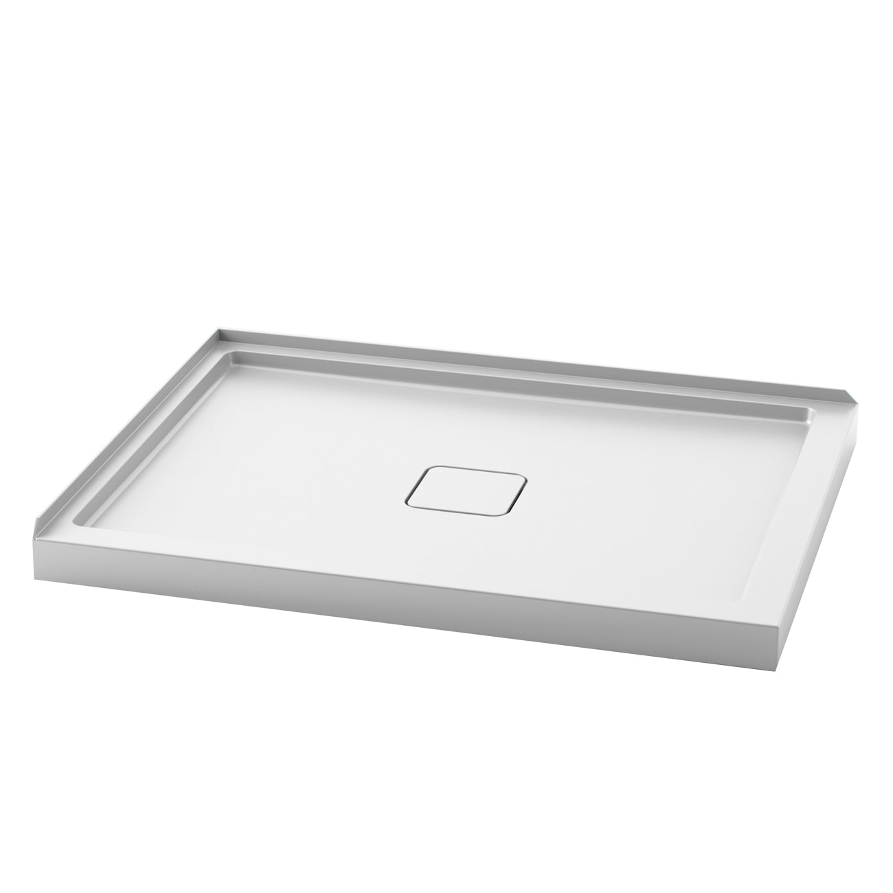 KOVER™ 48x36 Base de Douche Rectangulaire en Acrylique 48x36 avec Drain Central et Bride de Carrelage Intégrée sur 2 Murs à Gauche