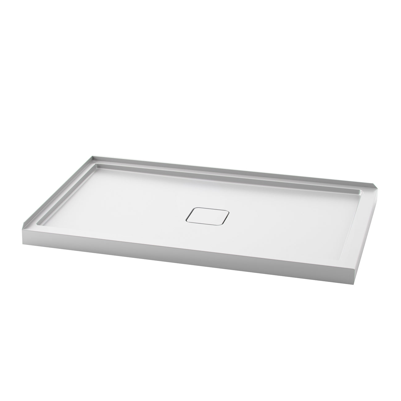 KOVER™ 60x36 Base de Douche Rectangulaire en Acrylique 60x36 avec Drain Central et Bride de Carrelage Intégrée sur 2 Murs à Gauche