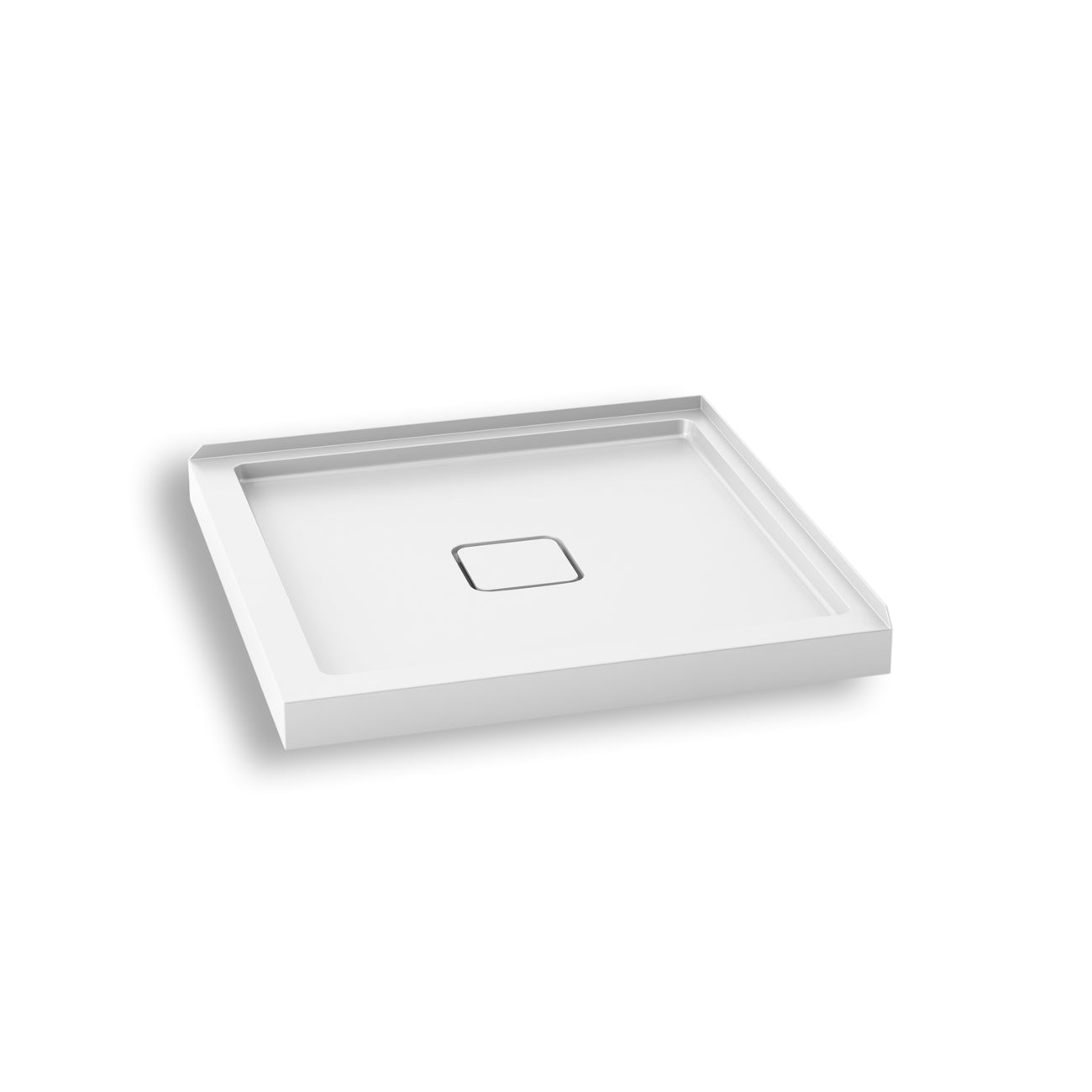 KOVER™ 36x36 Base de Douche Carrée en Acrylique 36x36 avec Drain Central et Bride de Carrelage Intégrée sur 2 Murs
