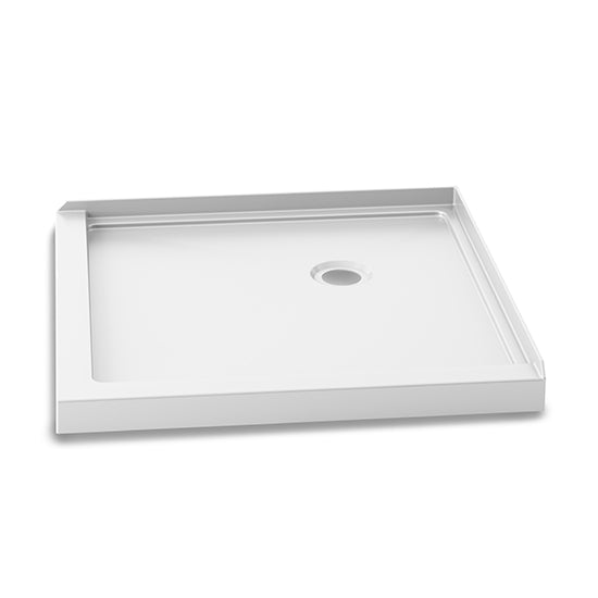 KONCEPT™ 36x36 Base de Douche Carrée en Acrylique 36x36 avec Drain en Coin et Brides de Carrelage Intégrées sur 2 Murs