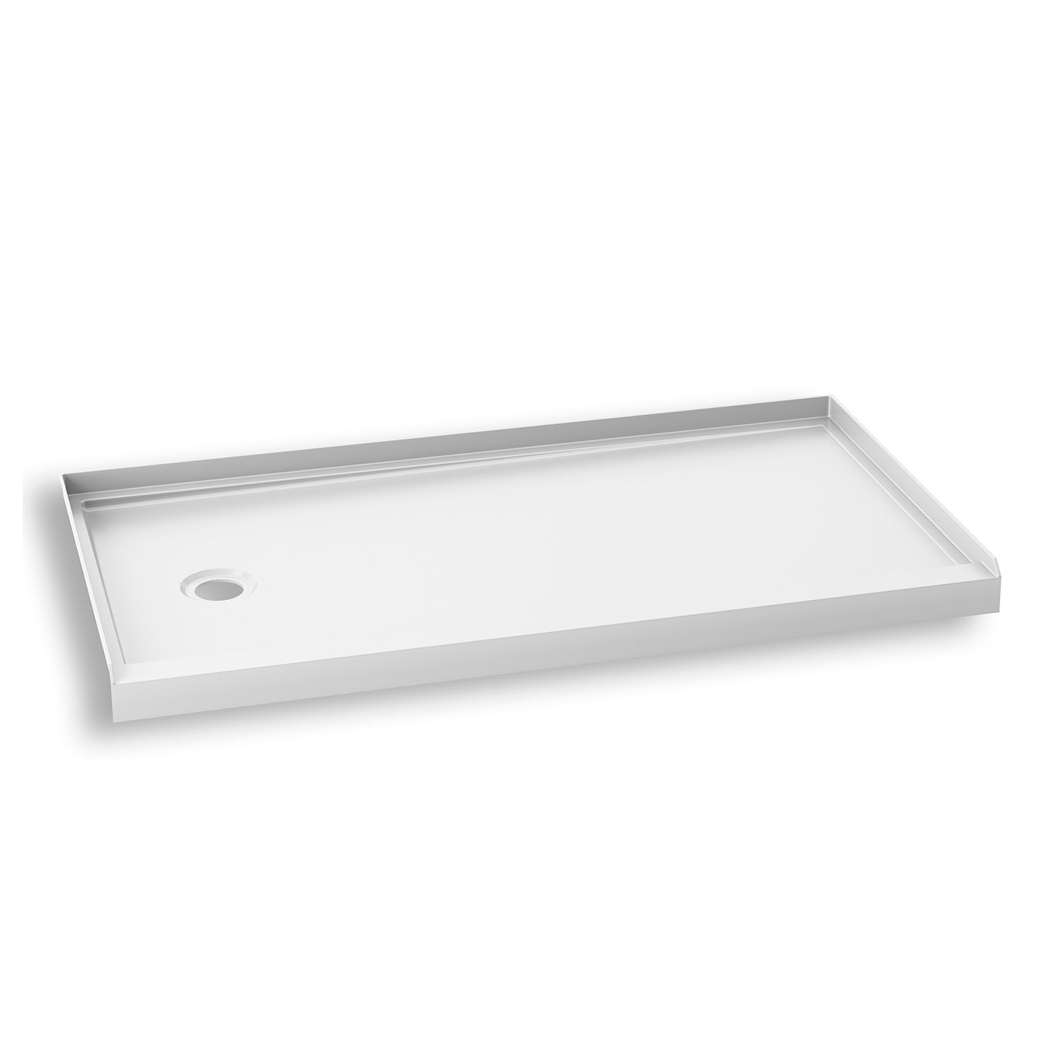 KONCEPT™ 60x30 Base de Douche Rectangulaire en Acrylique 60x30 avec Drain à Gauche et Bride de Carrelage Intégrée sur 3 Murs