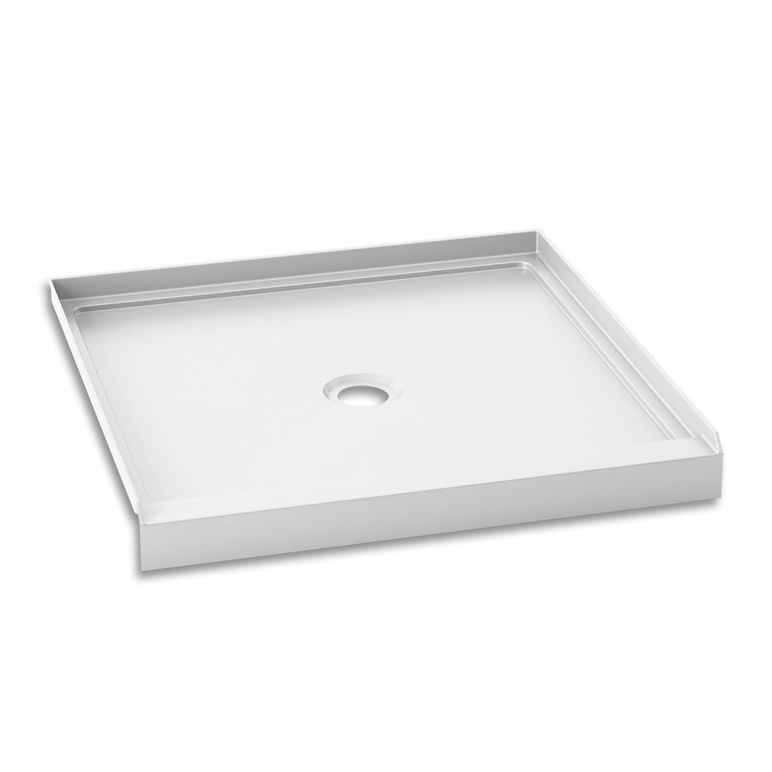 KONCEPT™ 36x36 Base de Douche Carrée en Acrylique 36x36 avec Drain Central et Bride de Carrelage Intégrée sur 3 Murs