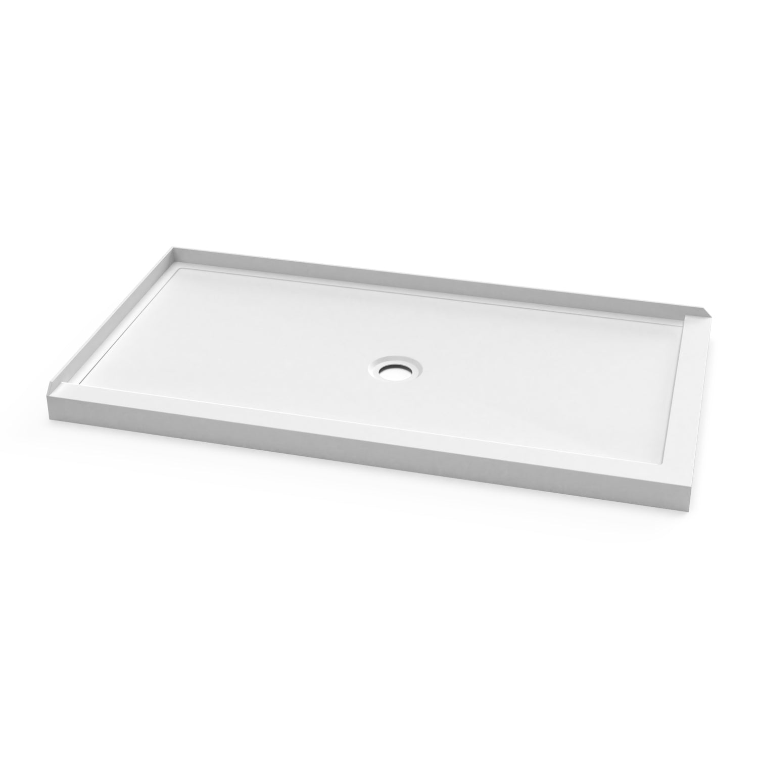KONCEPT™ 60x32 Base de Douche Rectangulaire en Acrylique 60x32 avec Drain Central et Bride de Carrelage Intégrée sur 2 Murs à Gauche