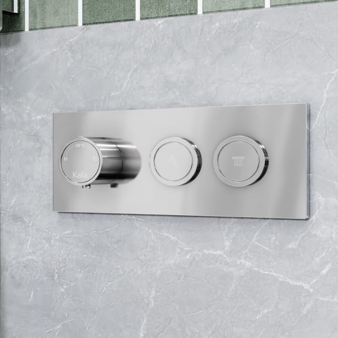 KAREO TB2 Ensemble de douche thermostatique avec valve à boutons-poussoirs - Bras mural