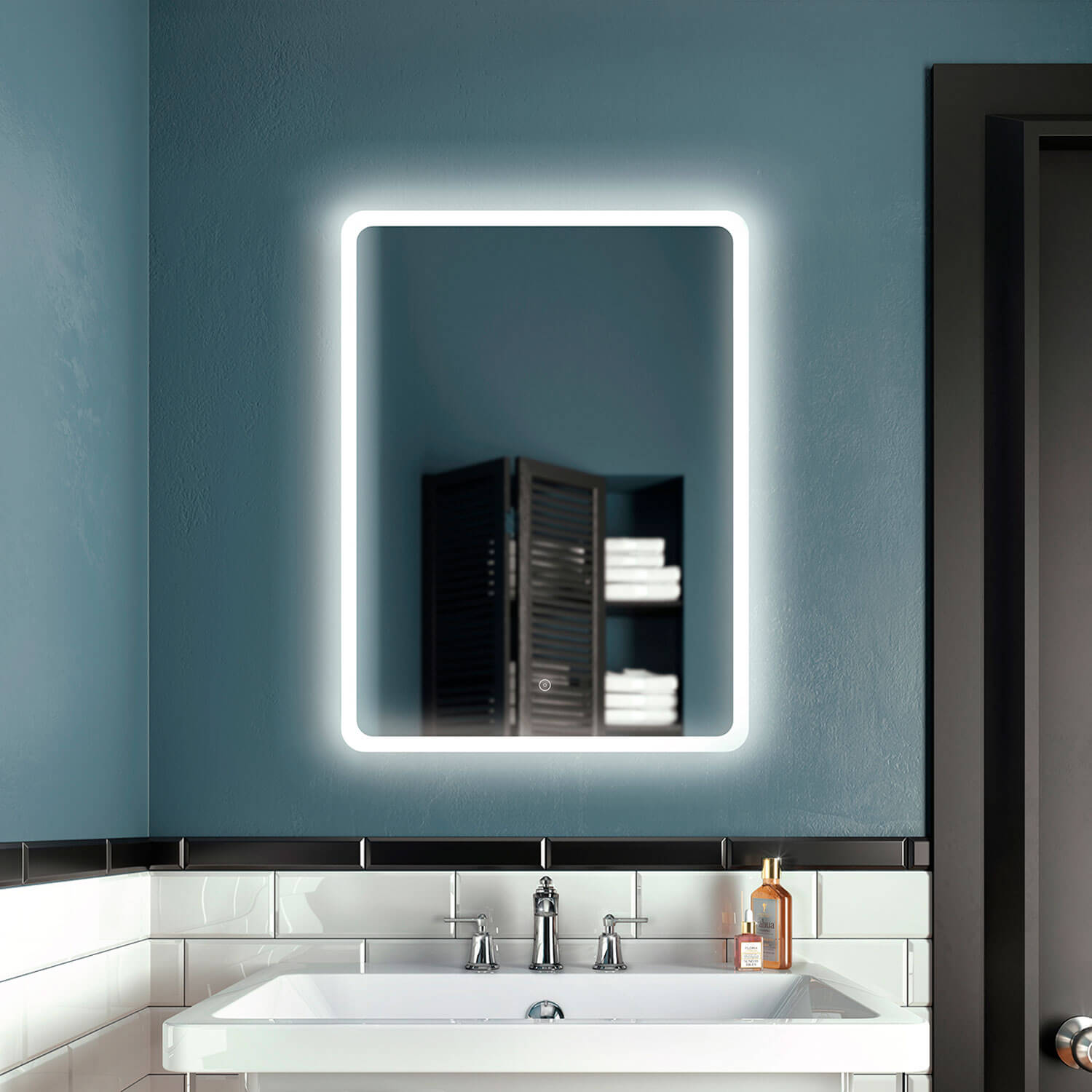 PROFILA Miroir à Éclairage DEL Rect. 24 x 32 Avec Bande Givrée en Pourtour et Interrupteur Tactile 2 Tons
