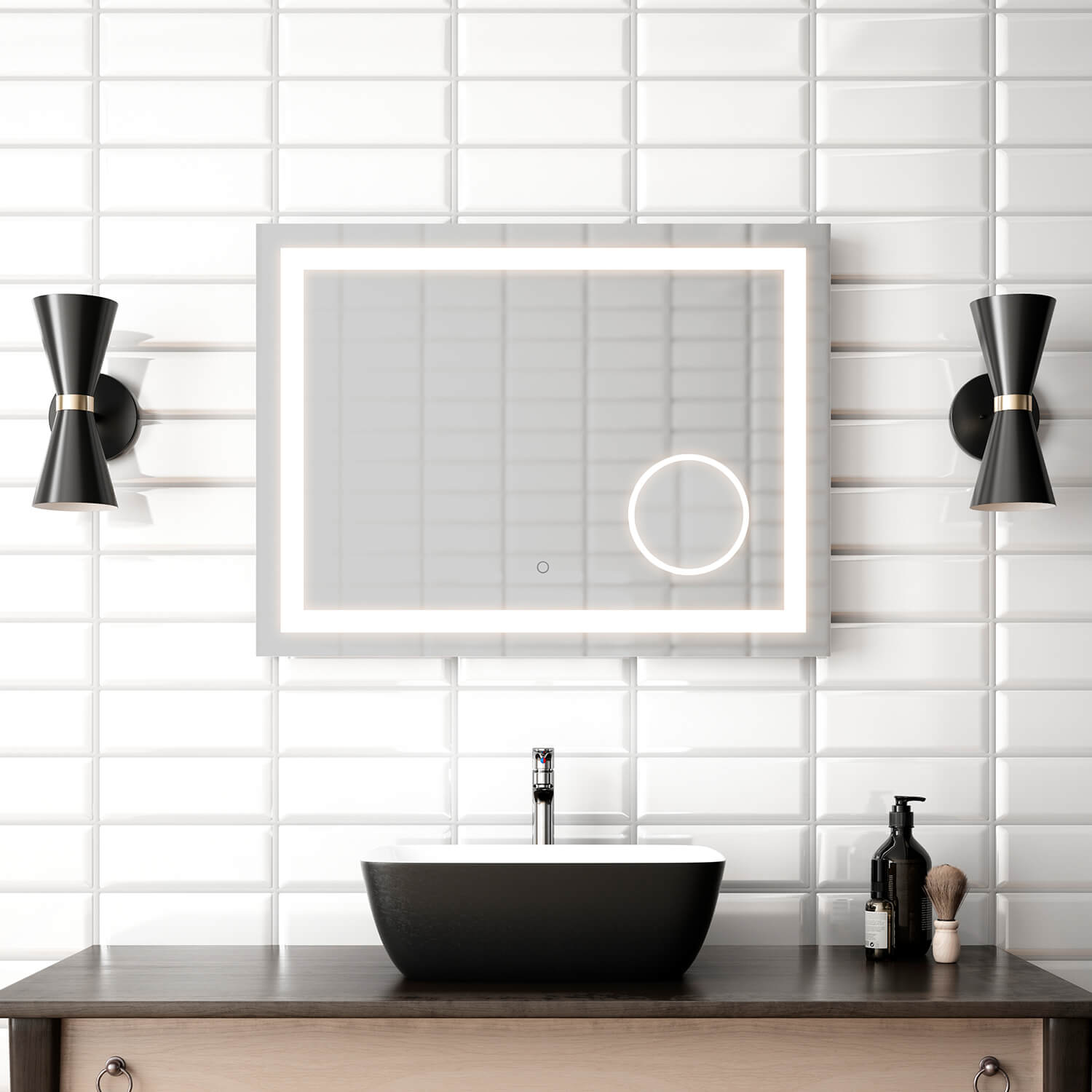 EFFECT Miroir Rectangulaire à Éclairage DEL avec Bande Givrée, Miroir Grossissant Illuminé (3X) et Interrupteur Tactile pour Contrôle de Température de Couleur 24 x 32 x 1¾