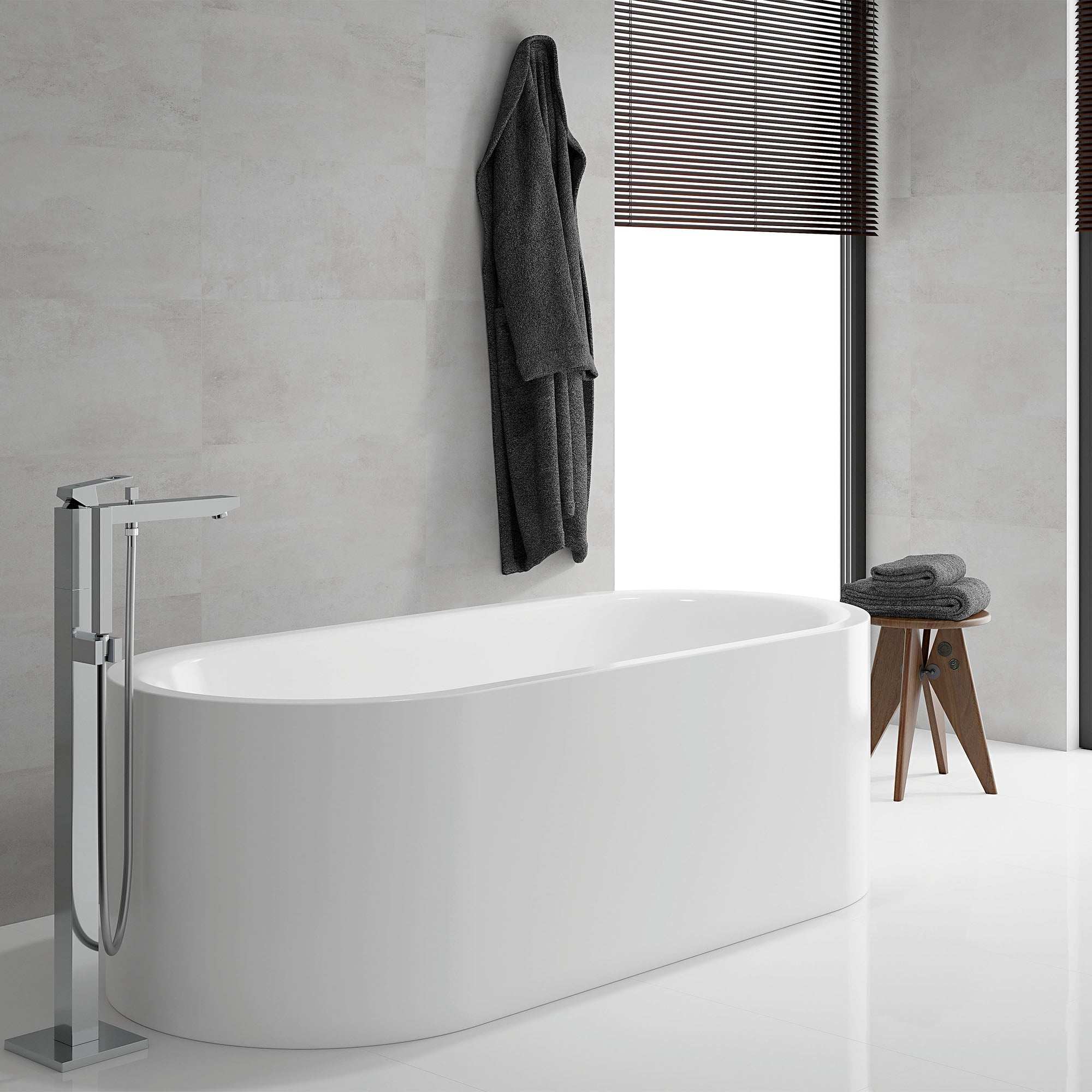 Eurocube Floor Mounted Bathtub Faucet with Hand Shower