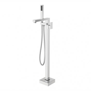 Floor-mounted bath faucet with hand shower