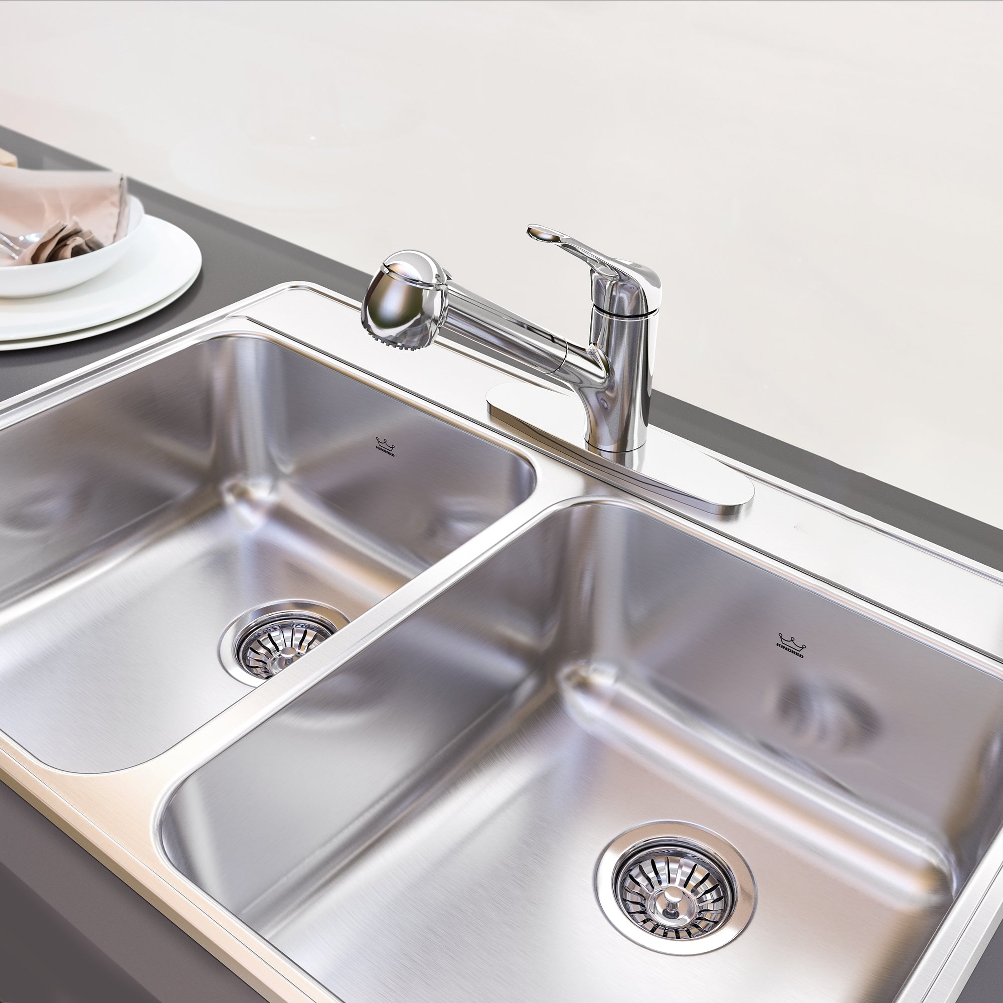 Évier en inox 2 cuvettes Kindred