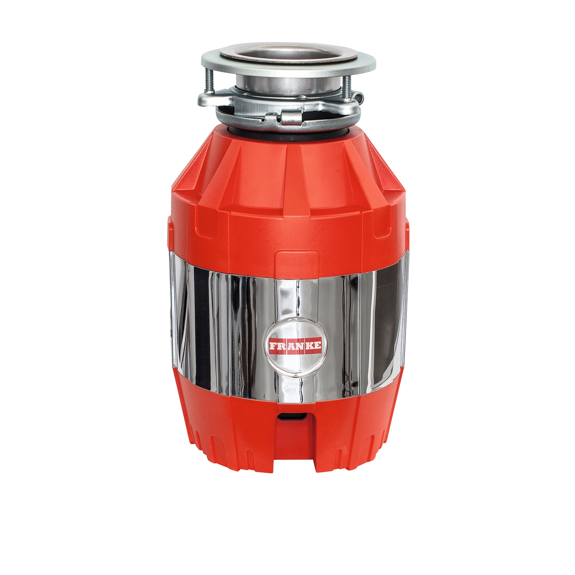 Franke 1/2 Horsepower Hall Continuous Feed Waste Control Master Disposer Torque 2600 RPM Jam Resistant DC Motor in Red/Chrome, FWDJ50