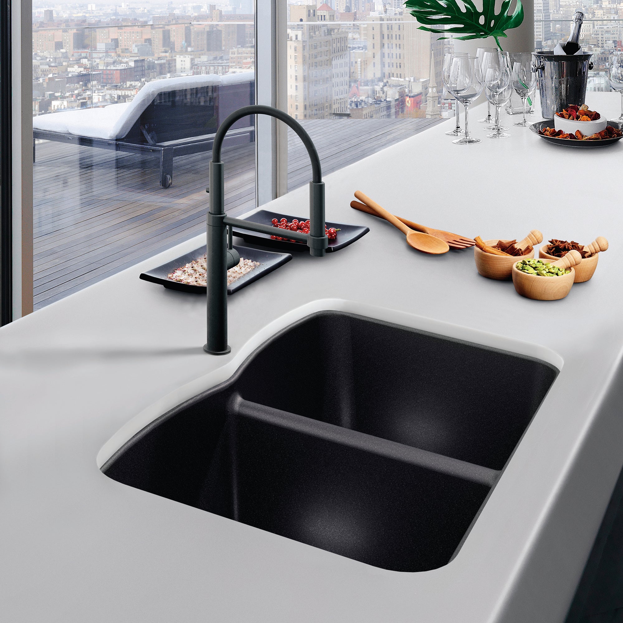 Franke Ellipse 33.0 in. x 19.7 in. ENYX GRANITE SAILOR Double Bowl Kitchen Sink - Elg120ony-CA