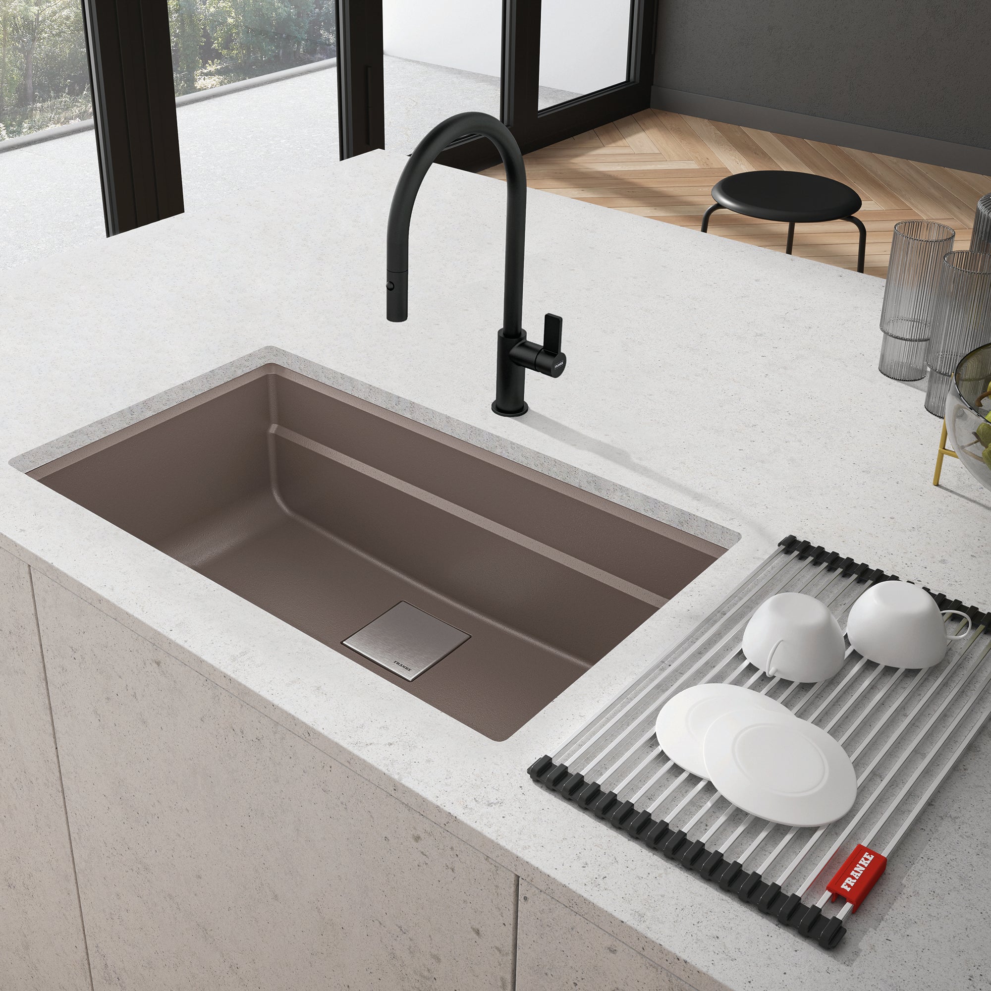 Franke Peak 32,0 pouces. x 18,8 pouces. Mocha Granite Undermount Single Bowl Kitchen évier - PKG110-31ES