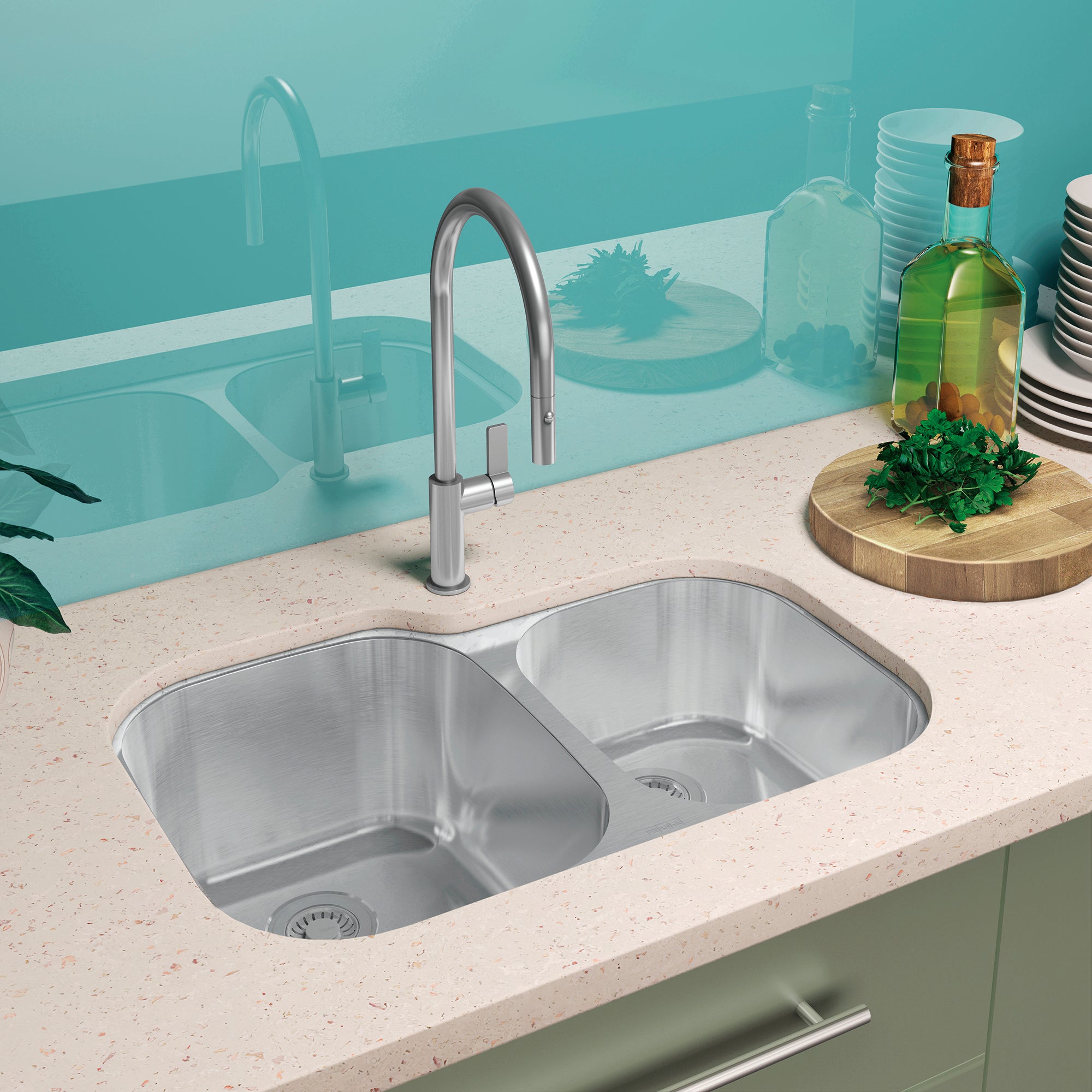 Franke Regatta 31.5 in. x 20.5 in. 18 Gauge Stainless Steel Undermount Double Bow Bowl Kitchen Sink - RGX160-CA
