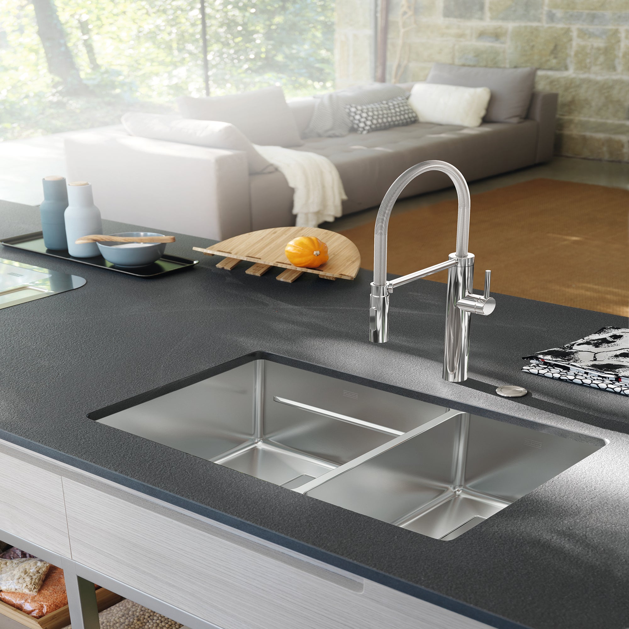 Franke Pescara 38-in. x 18-in. 18-Gauge Stainless Steel Undermount Double Bow Bowl Kitchen Sink - PTX160-37-CA