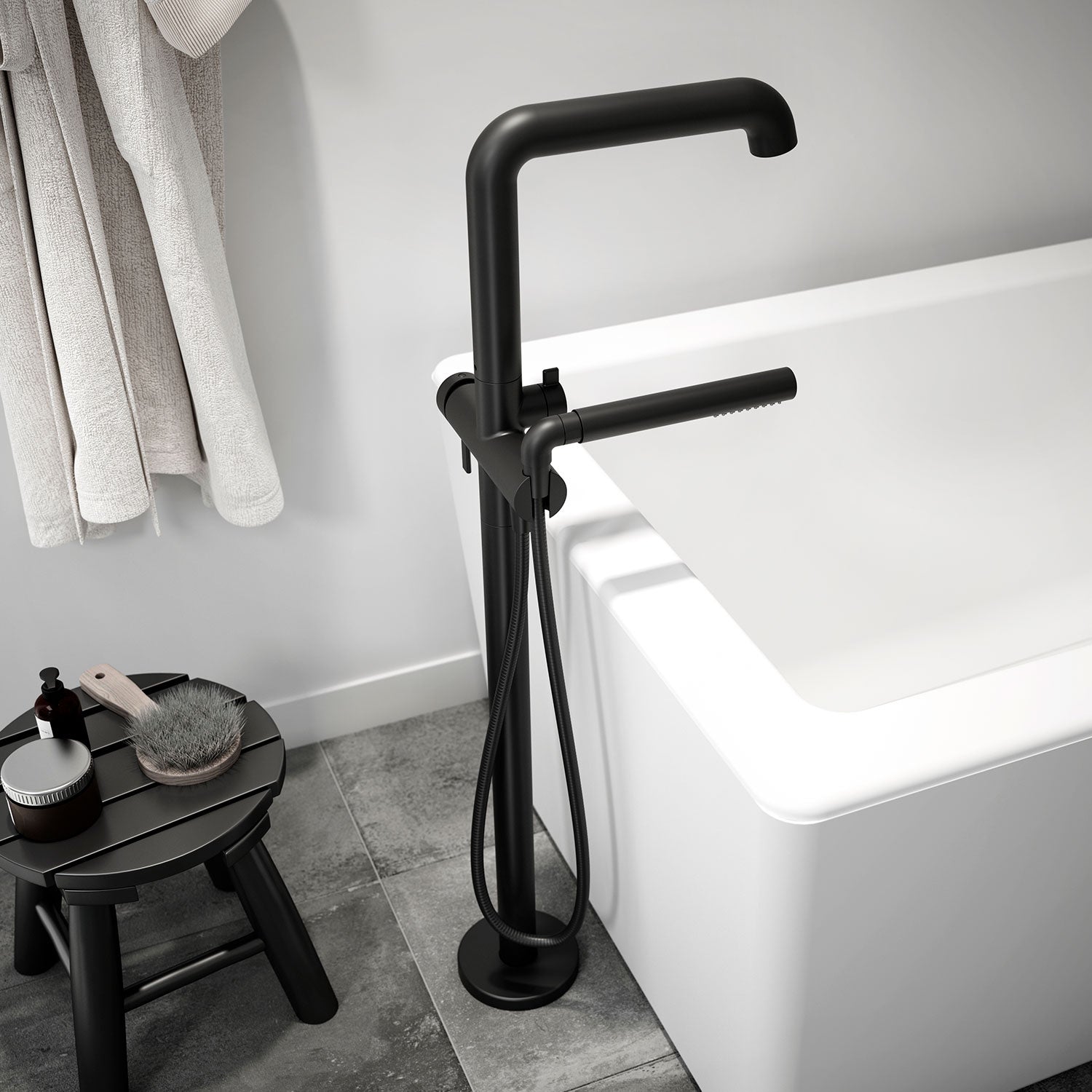 BASICO™                        Robinet de Plancher pour Baignoire avec Douchette - Cartouche Incluse sans Brut - Noir Mat